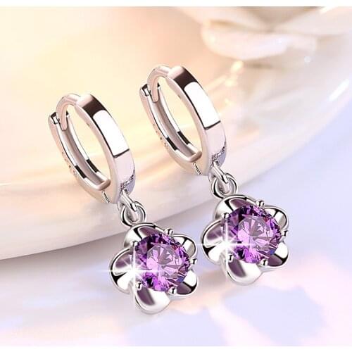 Utimtree Trendy 925 sterling silver Cubic Zircon Flower Drop Earrings Top Quality Fashion Crystal Statement Earring For Women