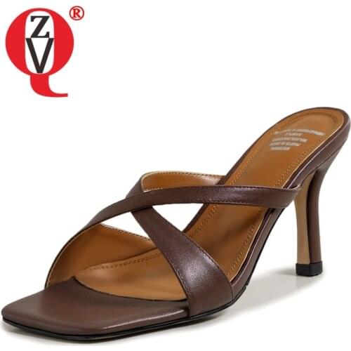 ZVQ Woman Fashion Slipper summer New Style Leisure working Sandals Square Toe Solid color Genuine Leather Concise Comfortable
