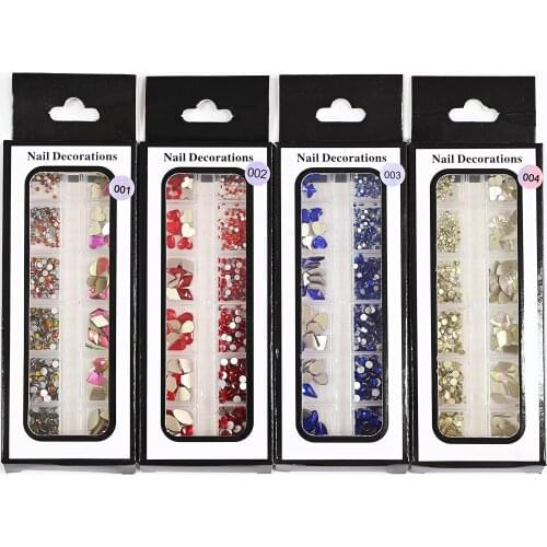 1Box Mix Shape Crystal Rhinestone Nail Art Decorations 12 Girds Multi-Shape Glass Flat Back Diamond 3D AB Color Manicure Charms
