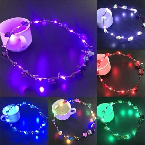 1pc Flashing Rose Flower Headband Garland Girls Women LED Light Up Hair Band Headwear Hallowmas Party
