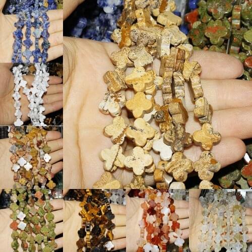14x14x5mm Clover Shape Natural Semi-precious Stone Loose Beads Strand 28pcs/strand 18 Colors DIY for Making Necklace Bracelet