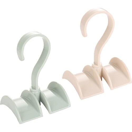 2 Pcs Rotating Storage Rack Bag Hanger Without Punch Clothes Plastic Rack Tie Coat Closet Hanger Wardrobe Organizer, Green & Bei