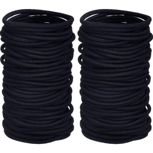 200 Pack No-metal Hair Elastics Hair Ties Ponytail Holders Hair Bands Bulk, Black (4mm)