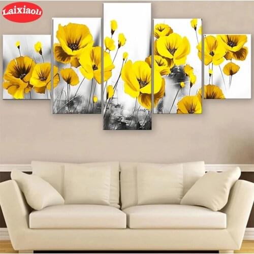 5D DIY Diamond Embroidery Yellow flower landscape Picture Diamond Painting Cross Stitch Mosaic New Arrival Wall Art5 PCS