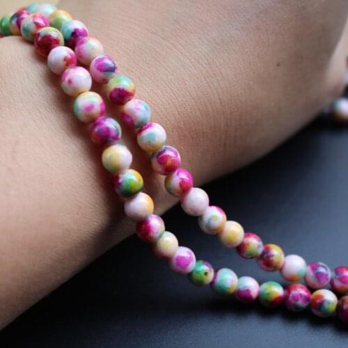 65pcs 6mm Stone Beads Round Loose beads Mottled Hot Pink Yellow Tone Fashion Beads For Earrring Necklace Bracelet Making DIY