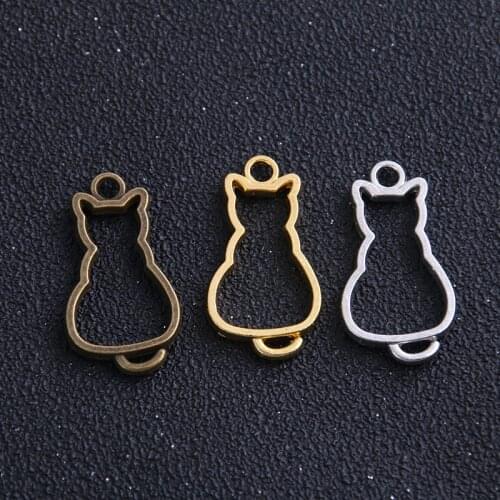 8pcs/lot 23*44mm Metal Zinc Alloy Three Colors Cute Cat Charm Animal Pendant Blank Tray Bezel Diy Jewelry Making