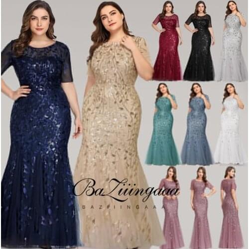 BAZIIINGAAA Luxury Woman Cocktail Dress Beaded Sequins Long Elegant Night Cocktail Party Formal Dresses for Wedding Plus Size