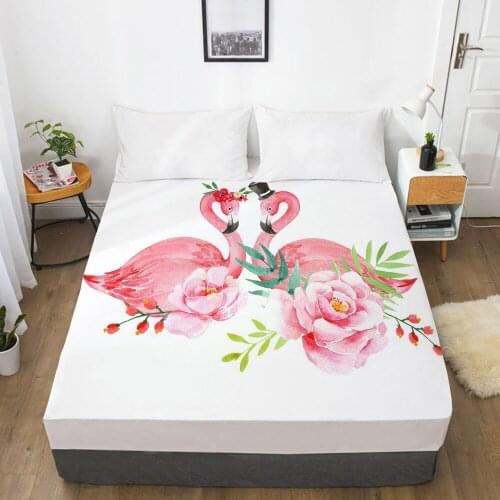 Bedding Mattress Cover Bed Fitted Sheets With Elastic Band Linens Queen/King Size Bedsheet 90/150/160X200 Pink Flowers Flamingo