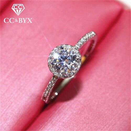CC Rings For Women Ladies Jewelry S925 Silver Color Cubic Zirconia Shine Stone Bridal Wedding Engagement Ring Bioux Femme CC583