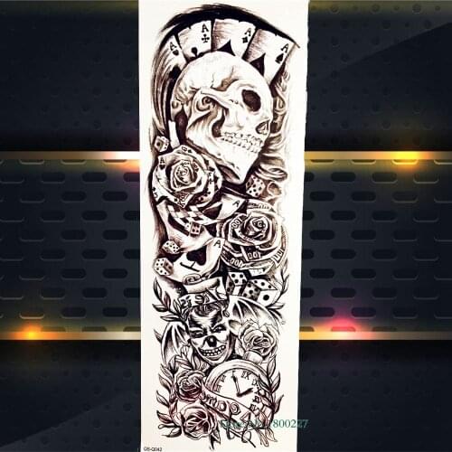 Skull Poker Design Temporary Tattoo Body Arm Sleeve Girl Rose Waterproof Tattoo Paste Sticker Full Legs Shoulder Tatoo Men Women