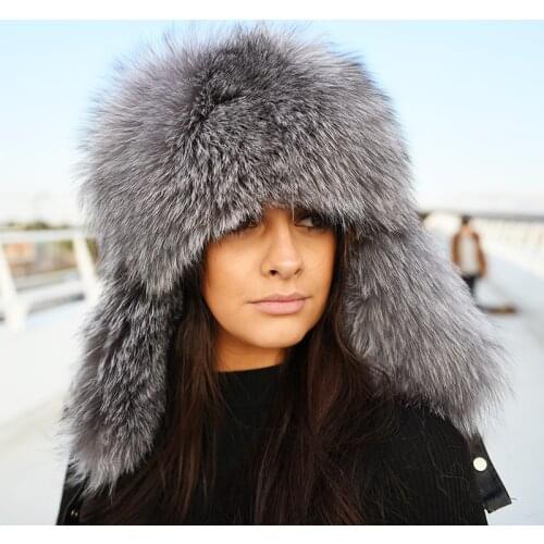 CX-C-47B Leather Tops Natural Color Genuine Fox Fur Russian Hats