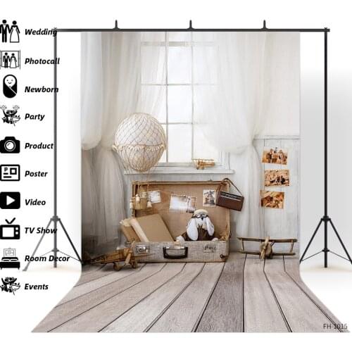 Wooden Floor Window Toy Box White Curtains Photo Studio Backdrop Baby Portrait Child Birthday Photophone Photography Backgrounds