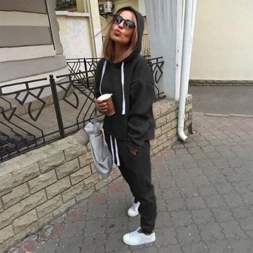 2pcs Sets New Fashion Hooded Tops Sweatshirt+Solid Long Pants Suits Women Sets Female Tracksuits Women Clothing