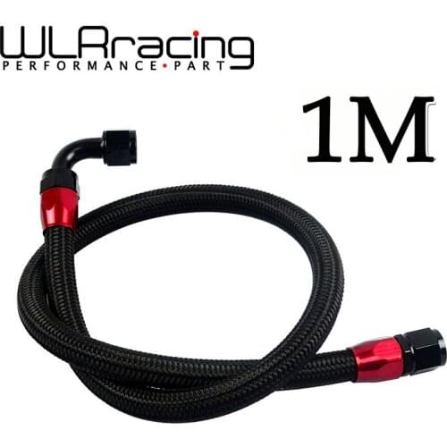 AN10 1.0M Black Stainless Steel Brained Oil Hose Line Hose Tube With Straight 90 Degree Swivel Hose End Fitting Installed