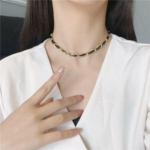 Trendy Vintage Metal Weave Collar Necklaces Jewelry Gift Gothic Black Leather Punk Choker Necklace For Woman Wholesale Price