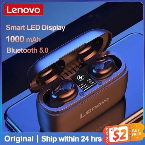 Lenovo TWS Bluetooth 5.0 Earphones 1000mAH Battery Charging Box Wireless LED Display Headsets HIFI Stereo Earbuds for Adroid/iOS