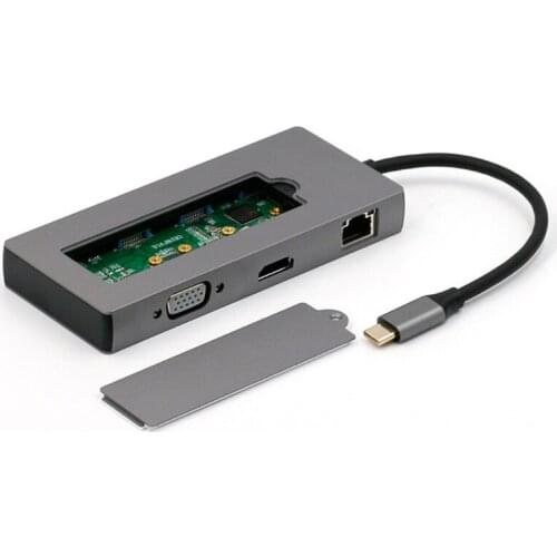 2021 New USB Hub 8 in 1 Type C Hub Splitter Docking Station HDMI-Compatible VGA1080p Network PD Adapter Hard Disk 5Gb M.2 SSD