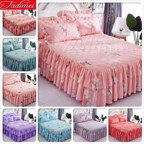 Pink Bed Skirt Kids Adult Girl Thick Quilted Sheet Cover Linen Single Twin Full Queen Size Bedspreads Double Lance 1.5m 1.8m 2m