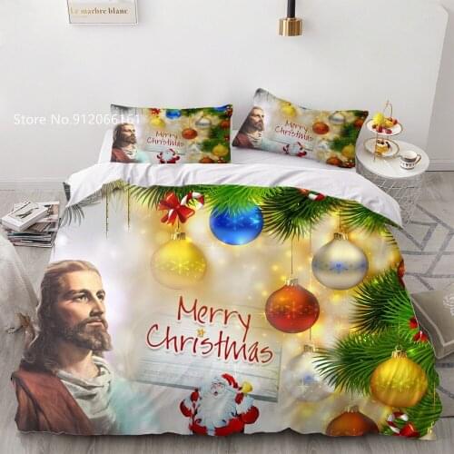 Holiday Festival Bedding Set Jesus Religion Duvet Cover Merry Christmas Bed Quilt Cover 3D Print Home Textile Bed Cover Set