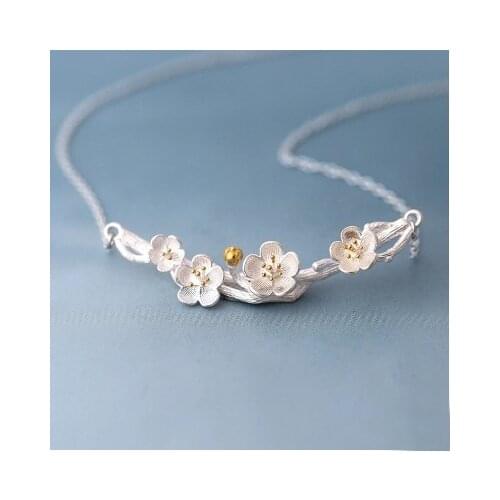 REETI 925 Sterling Silver Necklaces Plum Flower Pendants&Necklaces Jewelry Collar Colar de Plata