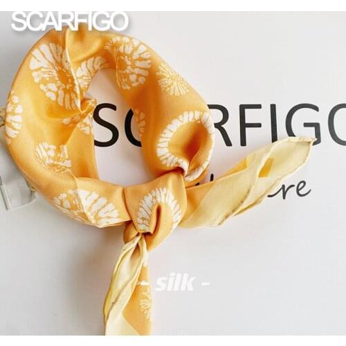 SCARFIGO 50*50cm Silk Scarf Women Small Soft Squares Decorative Head Scarf Flower Print Kerchief Neck Wrap