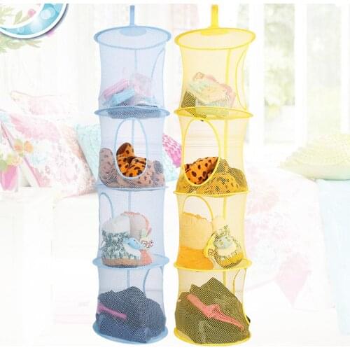 Mesh Hanging Storage 4 Compartments Folding Kids Toy Organizer Bag Clothes Dryer Storage Net Basket