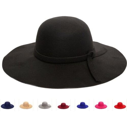 Bowknot Top Hat Ladies Big Brim Fashion Dome New Imitation Woolen Fedora Autumn Winter Warm Hat