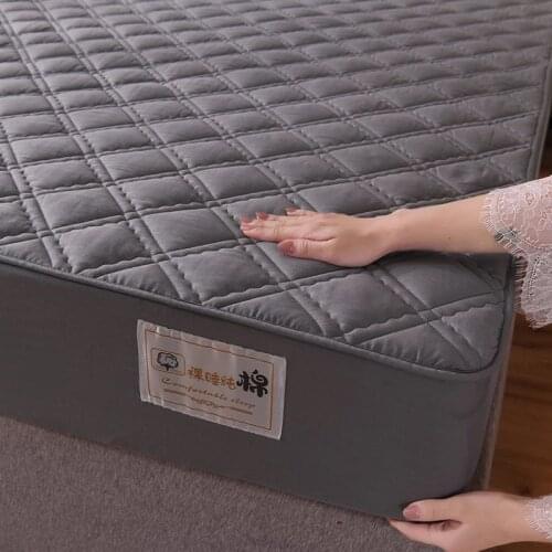 WOSTAR 100% Cotton thicken quilted elastic band fitted sheet mattess cover protector soft cozy bedding linen king size bed sheet