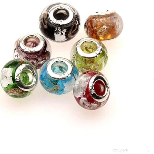 7Pcs Mix Foil Alphabet "e" Glass Big Hole Spacers Beads For Jewelry Making Bracelet Necklace DIY Accessories