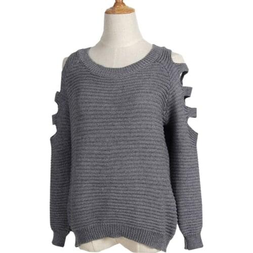 2017 Sweater womens Shoulder Hollow Hole Solid Color Knitting Sweater Quick Sell Women Sweaters And Pullovers Vestidos MMY69132
