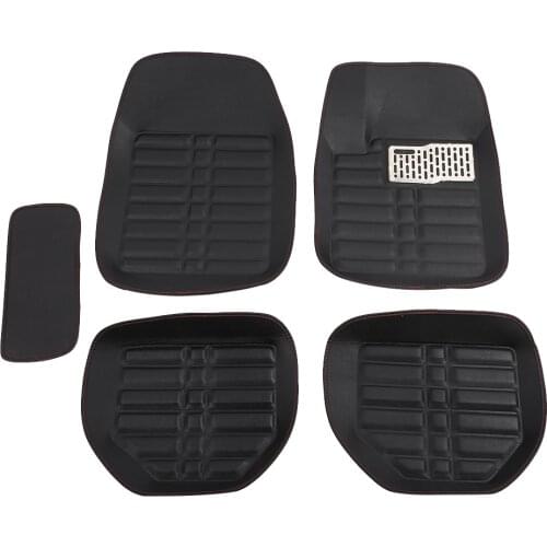 5pcs PU Waterproof Black Car Floor Pad Passage Foot Pad Trucks Driver Front and Rear Floor Mats Universal Auto Vans Carpet