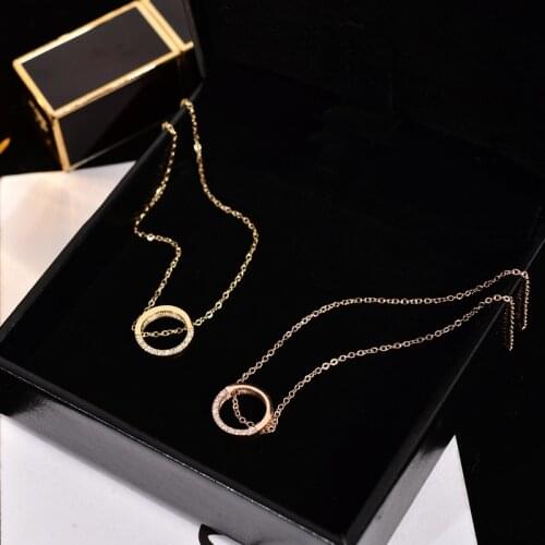 YUN RUO Rose Gold Color Pave Zirconia Round Pendant Necklace Titanium Steel Jewelry Woman Birthday Gift Not Fade Drop Shipping