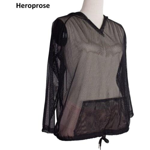 Heroprose 2018 New Fashion Women Hip Hop Casual Outwear with A Hood DS Jazz Dance Stage Female Loose Mesh Jackets