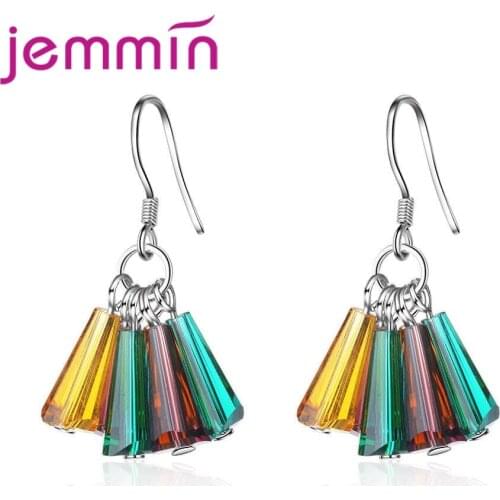 Popular Modal Style Colorful Clear Crystal Pendant Earrings 925 Sterling Silver Jewelry For Women Wedding Anniversary