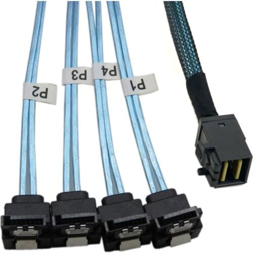 1m Internal SFF-8643 Mini SAS Host to Angled 4 SATA Target Hard Disk 6Gbps Data Server Raid Cable
