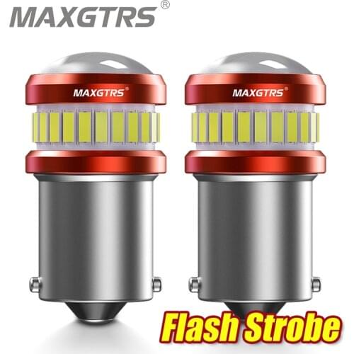 2x Strobe Flash P21W LED 1156 BA15S W21W LED Bulb T20 7440 Turn Signal Car Lights White Amber Brake Lights Reverse Lamp DRL