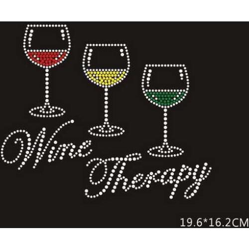 2pcs/lot Wine glass rhinestone iron on transfers designs rhinestones fix hot fix rhinestone transfers sticker patches for shirt
