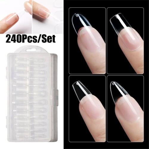 240Pcs/Set Coffin Fake Nail Tips Transparent Nails Tips Full Cover False Acrylic Nails Ballerina Nails Press On Nails Manicure