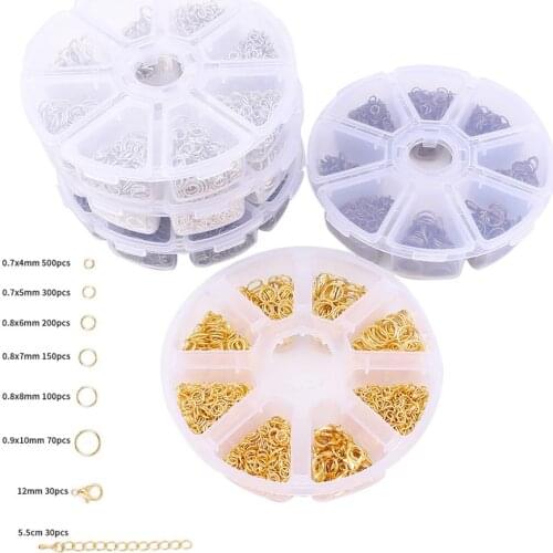 4/5/6/7/8/10mm 1380Pcs Alloy Open Jump Rings Lobster Clasp Chain Mixed Set For DIY Jewelry Making Findings Accessories