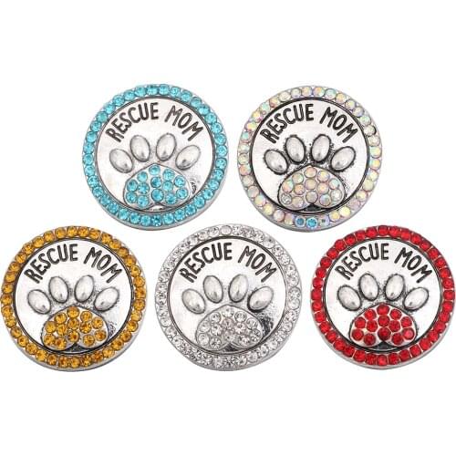 5pcs/lot Hot Sale 18mm Snap Jewelry Crystal Rescue Mom Dog Paw Snap Button Bracelet Fit Snaps Buttons Jewelrys