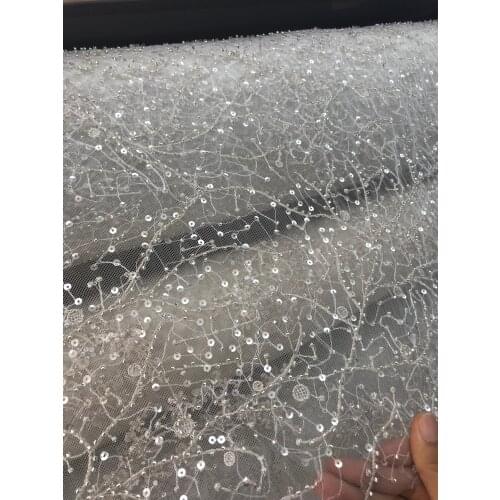 5yards newest beaded mesh tulle embroidery french net lace fabric SYJ-666814 with best quality