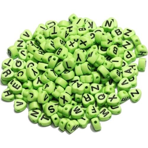 7mm Green Mixed Letter Acrylic Heart Beads Alphabet Loose Spacer Beads For Jewelry Making Diy Handmade Bracelet