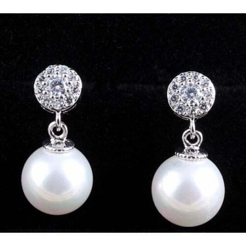 925 needles simple CZ inlaid pearl earrings ball