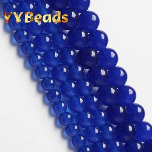 AAA+ Dark Blue Chalcedony Jades Beads Natural Gem Stone Round Smooth Beads For Jewelry Making Charm Earring 15" 4 6 8 10 12 14mm