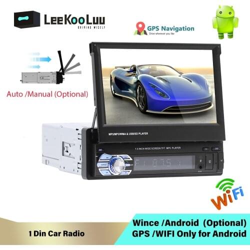 LeeKooLuu Android 1 Din Auto Radio 7" Retractable Screen Car Radio GPS Navigation WIFI Mirrorlink Rear Camera Multimedia Player