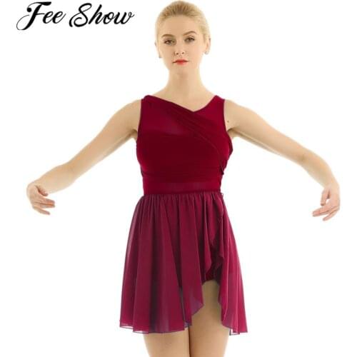 Adults Women Ballet Gymnastics Leotard Tutu Dance Dress Female Ballerina Costumes Modern Lyrical Dancing Skirt Chiffon Clothing