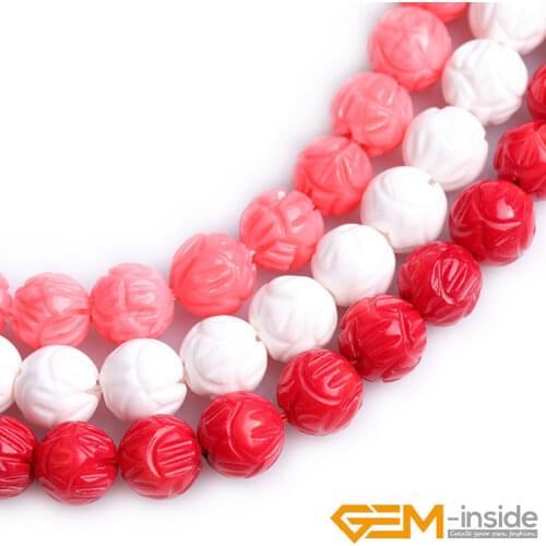White Red Pink Coral 8mm Round Carved Lotus Flower Beads For Jewelry Making Strand 15 inch DIY Jewelry Accessorries Bead Gifts