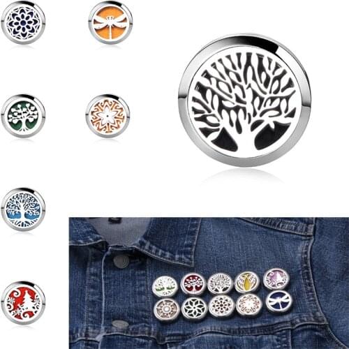 Fashion Tree Of Life Refillable Aromatherapy Brooch Badge Perfume Aroma Locket Brooch Essential Oil Diffuser Jewelry Gift