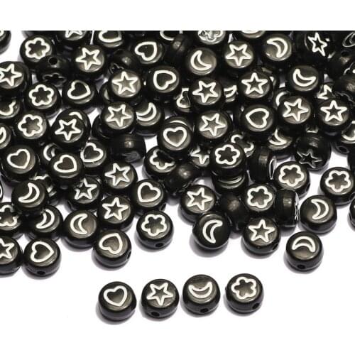 Black Mixed Star/Moon Acrylic Beads 4x7mm Round Letter Spacer Beads For Jewelry Making Diy Necklace Bracelet Accessory Beaded