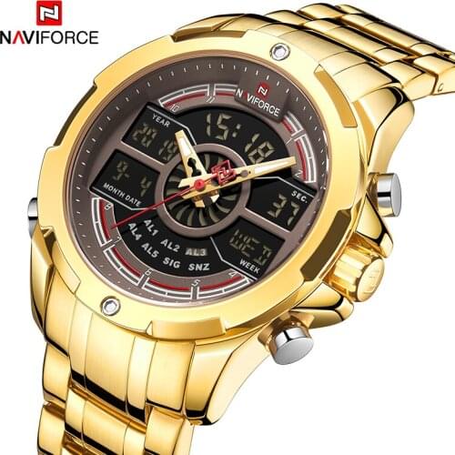 NAVIFORCE Watch Men New Military Sport LED Digital Quartz WristWatch Date 30M Waterproof Steel Strap Clock Relogio Masculino